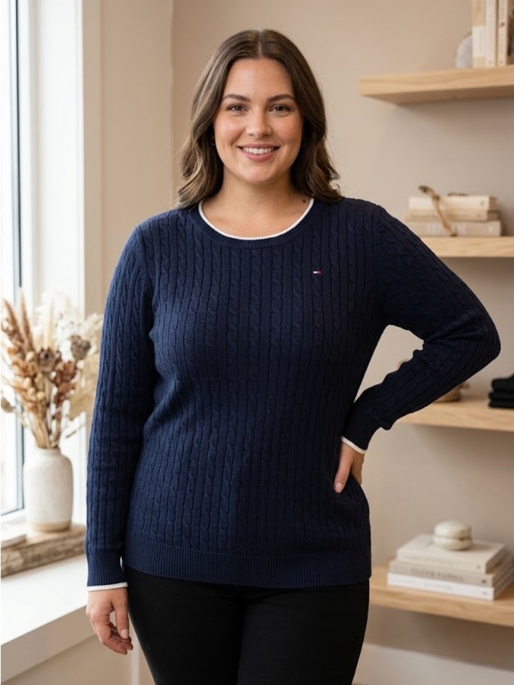 Tommy Hilfiger Ribbed Crew Neck Sweater Blue Size Small